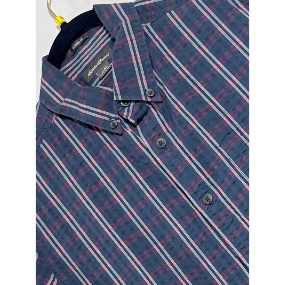 Eddie Bauer Mens M Classic Fit Plaid Short Sleeve Blue Shirt Excellent